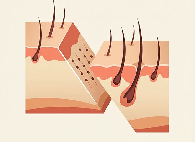 사선 절개로 모근을 보존하는 두피 단면 그림
